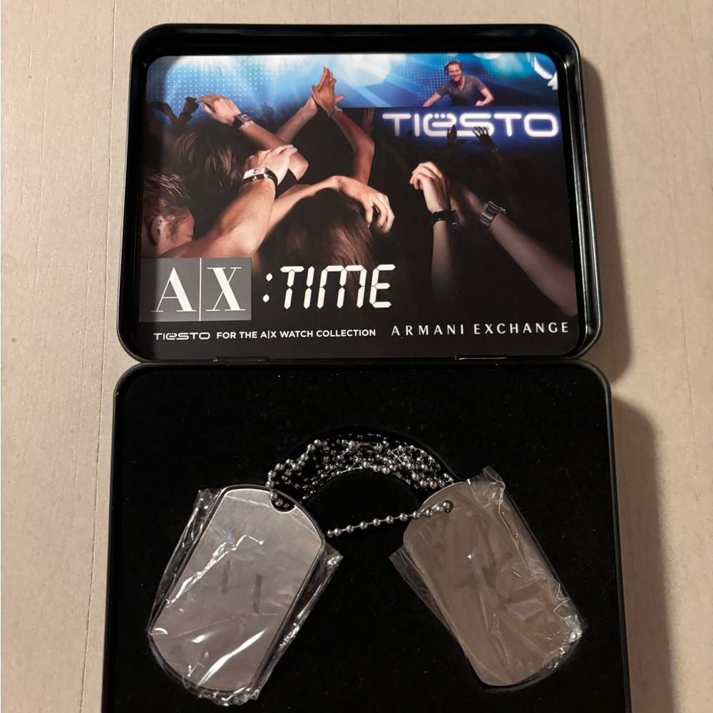 Armani Exchange Tiesto Silver Dog Tag Set